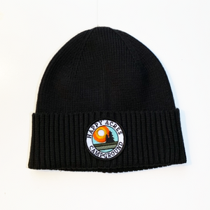 Happy Acres patch beanie hat with logo patch black