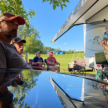 Campers gathered at a site to watch the nascar race