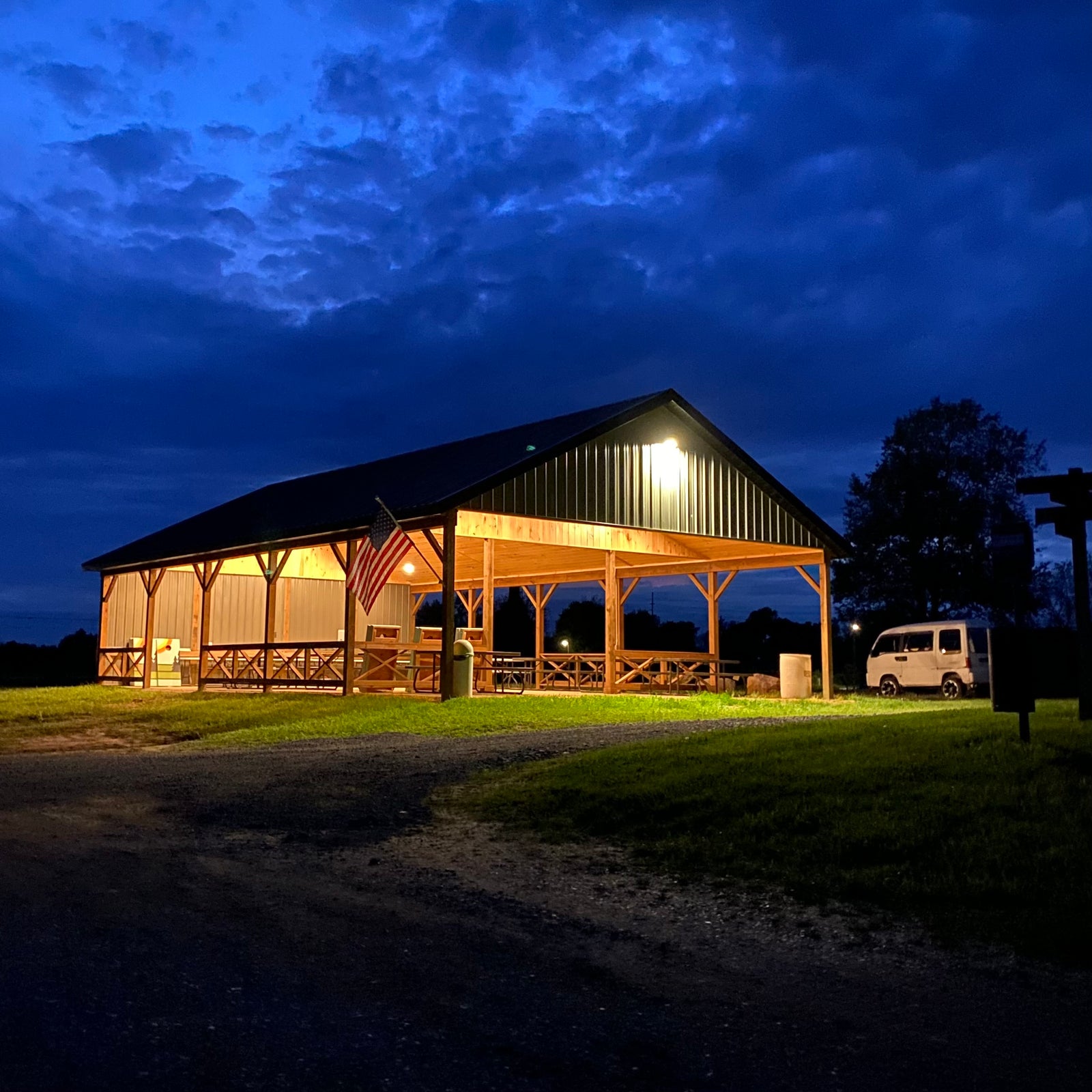pavilion at night with all lights on
