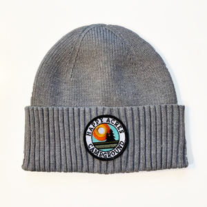 Happy Acres patch beanie hat with logo patch grey