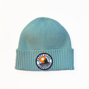 Happy Acres patch beanie hat with logo patch teal