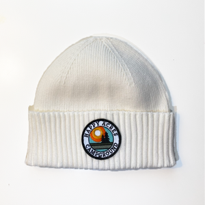 Happy Acres patch beanie hat with logo patch white