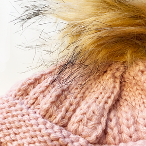 up close pom beanie pink hat faux fur 